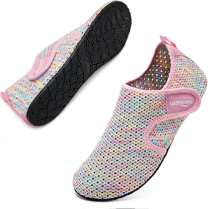 WateLves Water Shoes for Women Men Swim Beach Aqua Socks Quick Dry Barefoot House Slippers Travel Shoes with Adjustable Magic Tape for Pool Diving Boating Yoga Surf