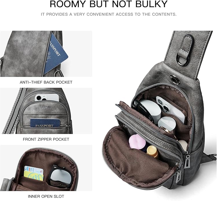 Sling Bag For Women Faux Leather Small Casual Daypack Backpack Fanny Pack Crossbody Chest Bags Purse