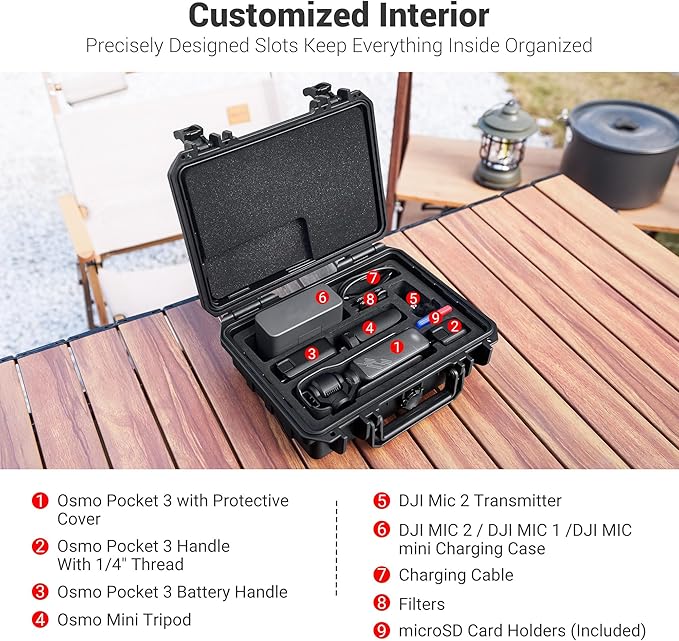 KIWIFOTOS Waterproof Hard Case for DJI Osmo Pocket 3 Creator/Power Expansion Combo Waterproof DJI Mic 2 Pocket 3 Accessories Travel Vlogging Camera Protective Case Outdoor