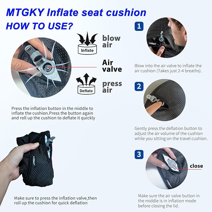 Travel Cushion,Patented Portable & Adjustable Airplane seat Cushion for Long Flights,Inflatable Cushion for Wheelchair, Travel,Driving