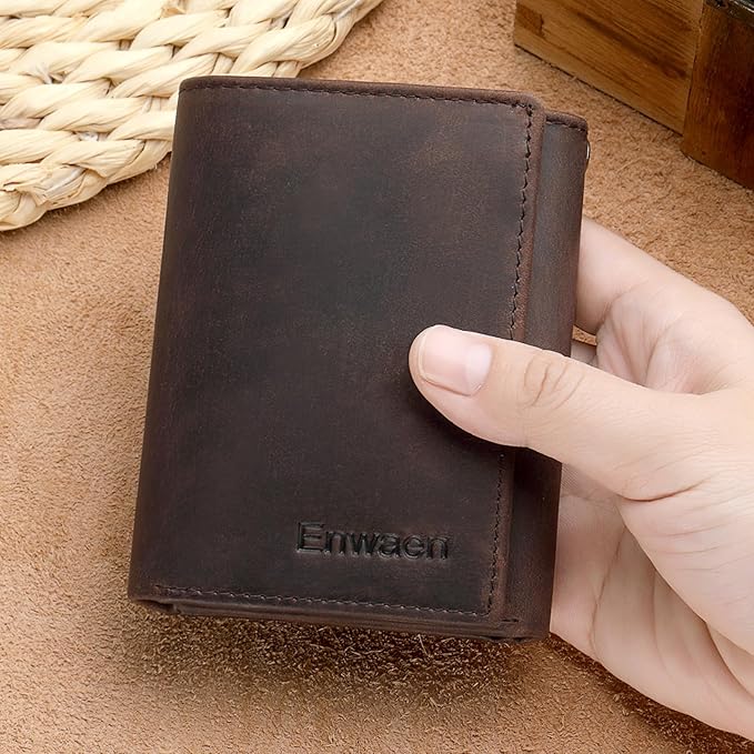 Trifold Chain Wallets for Men, Genuine Leather Wallet RFID Blocking Anti-Theft Chain for Biker, Motorcycle
