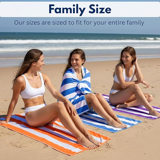 BolBom*S Beach Towels 6 Pack Large 30x60-100% Cotton Beach & Pool Towels Bulk Cabana Stripe - Quick Dry Bath Towel Set for Swim, Beach Essentials, Bathroom, Hot Tub, Yoga, Hôtel & Airbnb Guests