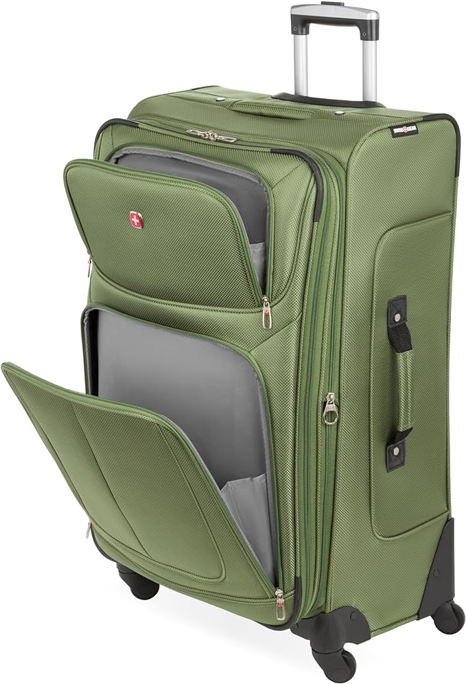 SWISSGEAR Sion Softside Expandable Spinner Luggage Durable Lightweight Travel Suitcase, Evergreen, Checked-Large 29-Inch