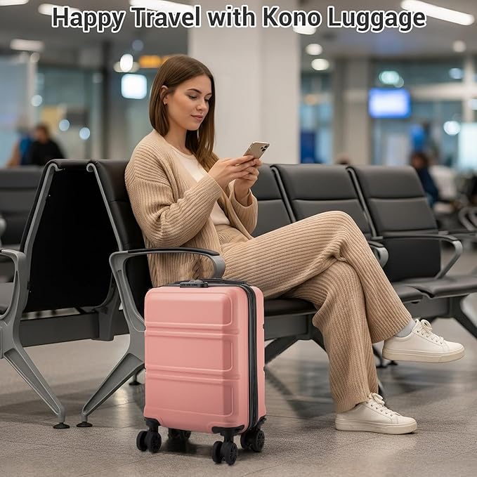 Kono 20'' Carry on Luggage with Spinner Wheel TSA Lock, Lightweight PC+ABS Hardside Luggage Small Carry on Suitcase Nude