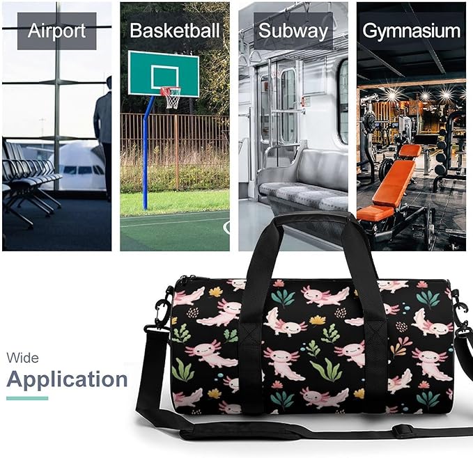 Foldable Gym Travel Bag Axolotl Lovers Overnight Weekender Travel Bag Dance Sports Gymnastics Bags Unisex Overnight Bags