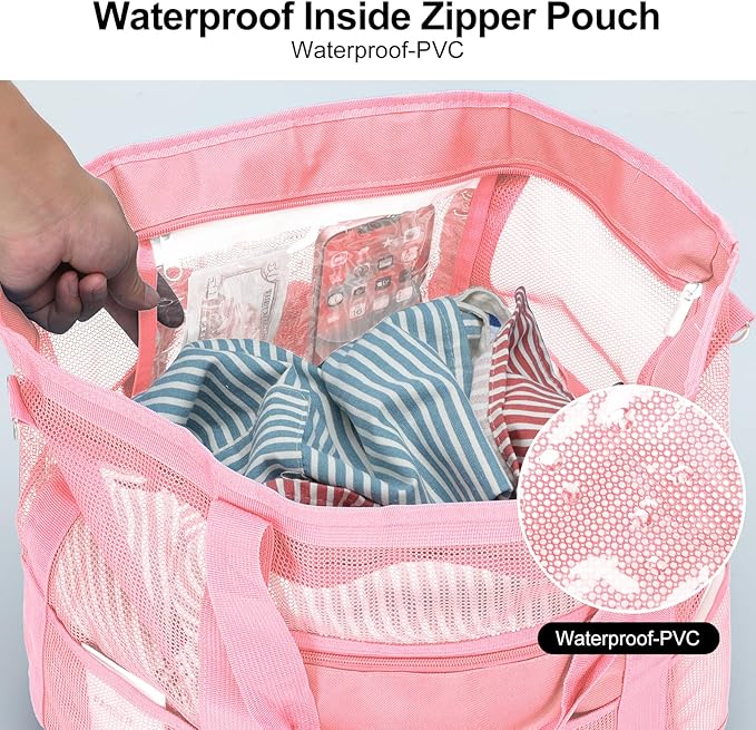 Mesh Beach Bags for Women - Family Beach Tote Bag for Toys, Towels, Travel Vacation Cruise Essentials