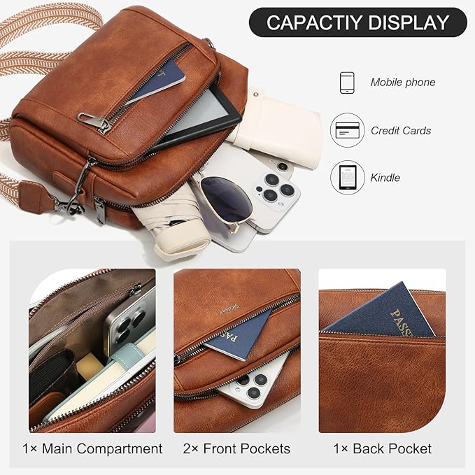 Small Leather Crossbody Bags for Women Anti theft Purses and Handbag Shoulder Hangbag with Wide Strap Tassel