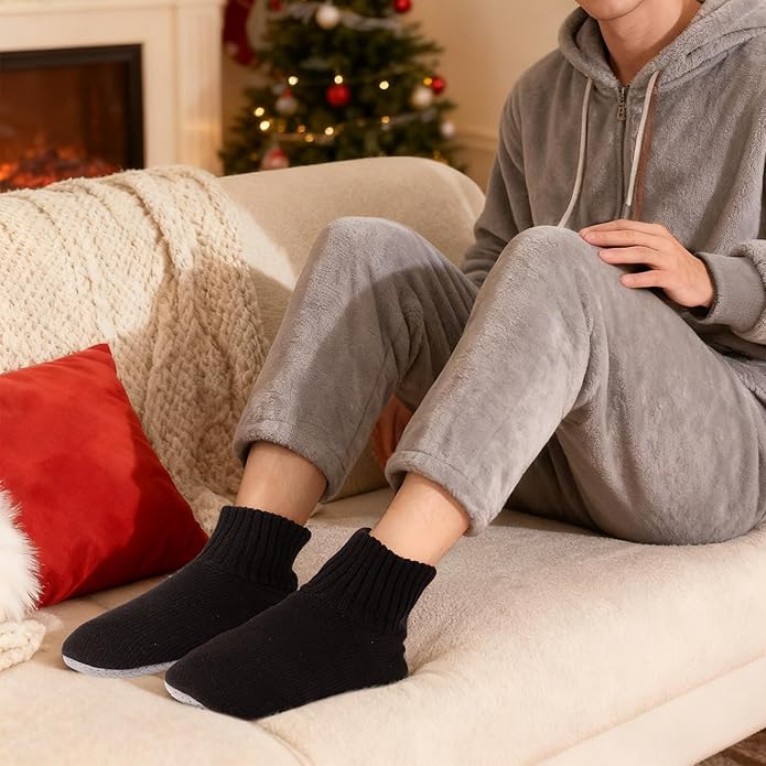 Ultrafun Fuzzy Slipper Socks for Men, Non Slip Warm Plushed Lined Indoor House Socks with Grips Christmas Gifts