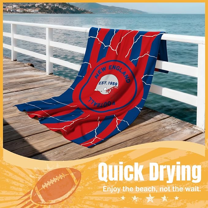Football Fan Thin Lightweight Microfiber Beach Towel Themed Quick Dry Absorbent Oversized Towels Men Women Stuff Patriots Team Dad Him Birthday Valentines Anniversary Cool Useful Fun Gift