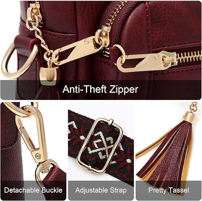 Small Leather Crossbody Bags for Women Anti theft Purses and Handbag Shoulder Hangbag with Wide Strap Tassel