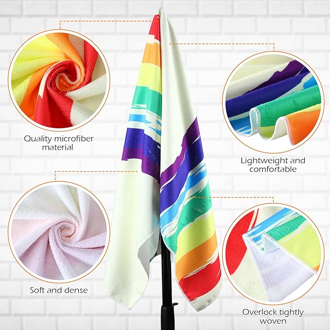 Newwiee 12 Pieces Microfiber Beach Towel Set Quick Dry 59 x 27.5 Inch Lightweight Bulk Colorful Soft Absorbent Pool for Adults Kids Travel Swimming Supplies, Newwiee-Towels-NB54