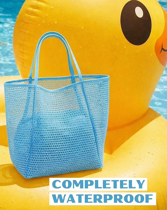 Rave Envy Beach Tote Bag for Women – Waterproof Mesh Tote Bag, Large Capacity Sandproof Beach Bags for Travel