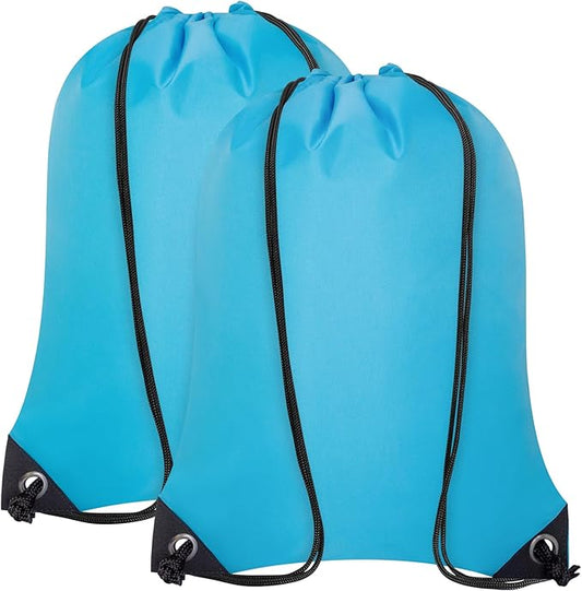 2PCS Drawstring Bags Bulk, String Backpack for Men Women, Cinch Bag Draw String Back Bag for Gym, Sports, Travel, Swimming, Beach, Light blue