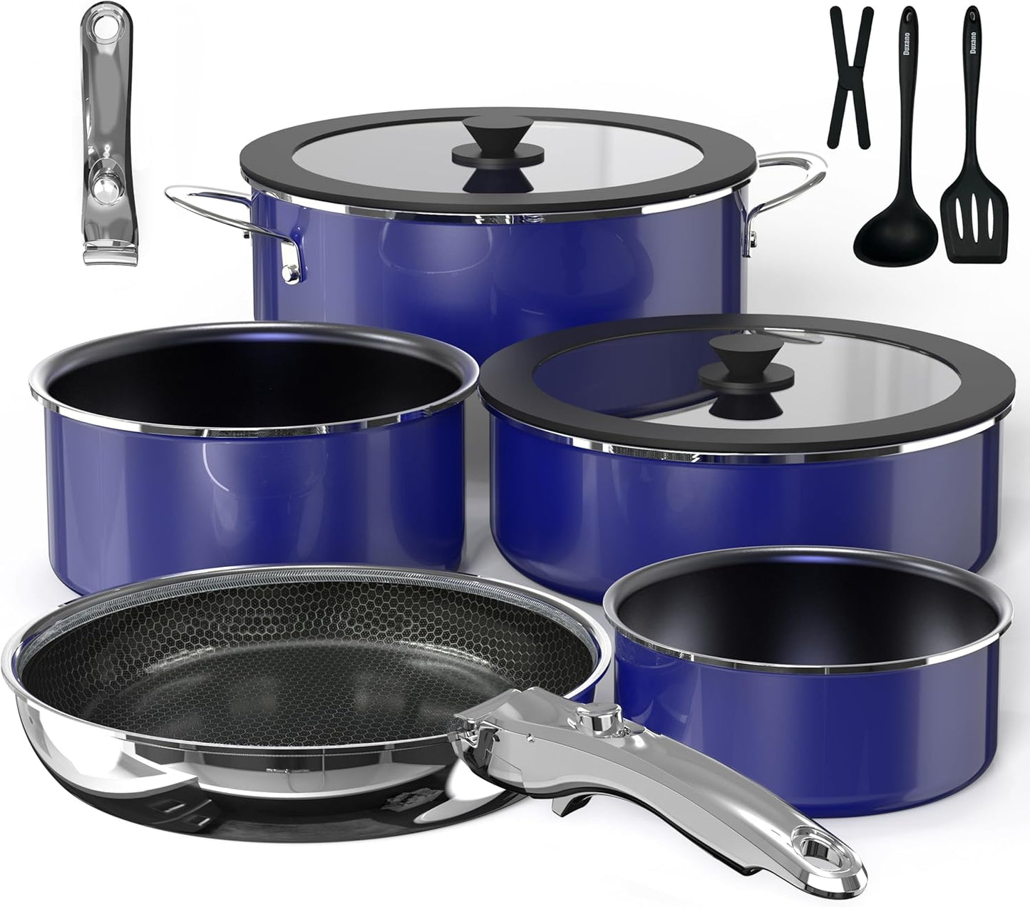 Pro DUXANO 12PC Nonstick Pots and Pans Set&Hybrid 3-Ply Stainless Steel Skillet, High Heat Sear&Fry, 2-Layer Ceramic Induction Cookware, 9H Scratch-Resistant&Anti-Warp,PFAS Free,All Cooktop/Dishwasher