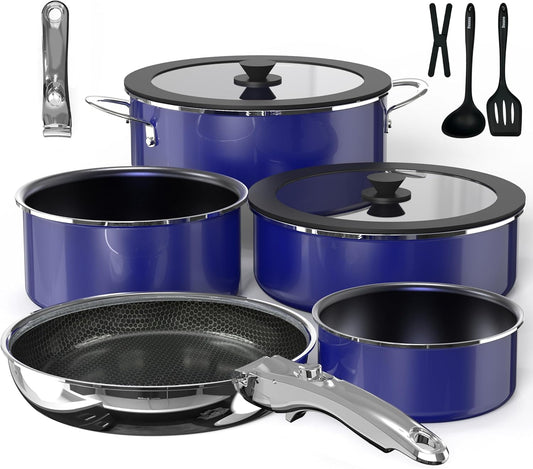 Pro DUXANO 12PC Nonstick Pots and Pans Set&Hybrid 3-Ply Stainless Steel Skillet, High Heat Sear&Fry, 2-Layer Ceramic Induction Cookware, 9H Scratch-Resistant&Anti-Warp,PFAS Free,All Cooktop/Dishwasher