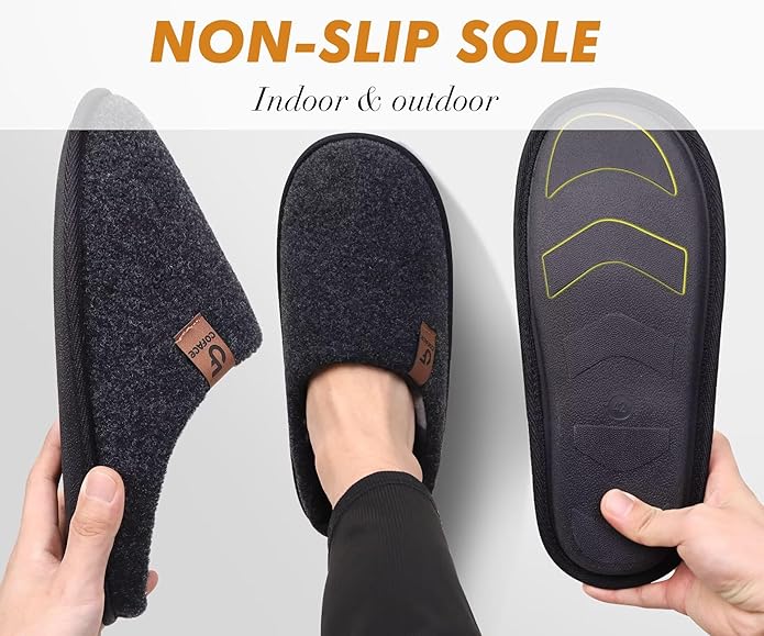 COFACE Unisex Mens Womens Cozy Memory Foam Scuff Slippers Casual Slip On Warm House Shoes Indoor/Outdoor Felt Sandal Slippers Size 4-15