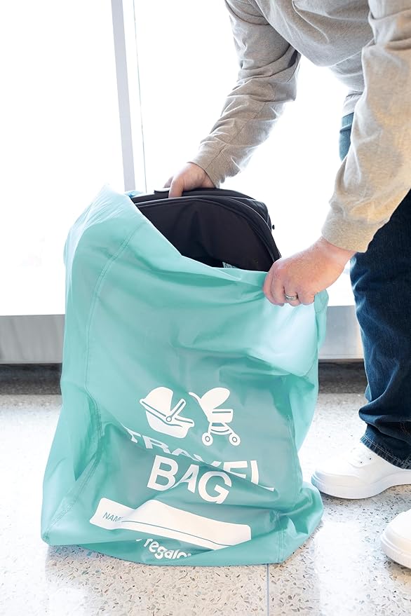 Regalo Airline Certified Travel Bag, Award Winning Brand, Durable Fabric, Univerial Gate-Check, Fits All Car Seats and Most Strollers, Turquoise,Compact Stretch Storage Pouch