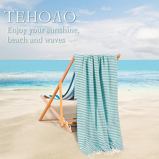 Turkish Striped Beach Towels Bulk Oversized 39"x71" Large Bath and Pool Set Quick Dry Lightweight Travel Towel for Adult,100% Cotton TEBT-18-1skyblue
