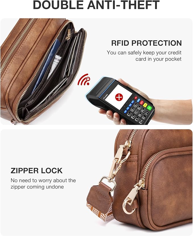 CHOLISS Small Purses for Women, Travel Purses Anti Theft Crossbody Bags for Women, Vegan Leather Adjustable Wide Guitar Strap | Travel Purses, Anti Theft, Adjustable, Wide Guitar Strap