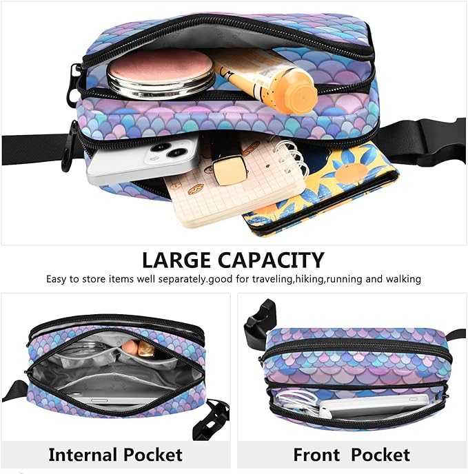 Colorful Mermaid Scale Fanny Pack for Women Men Water Resistant Fashion Waist Packs with Adjustable Strap Belt Bag for Travel Workout Jogging Hiking 21219323