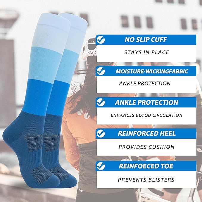 fenglaoda 3 Pairs Compression Socks for Women & Men Knee High Nurse Pregnant Cute Medical Running Travel Athletic