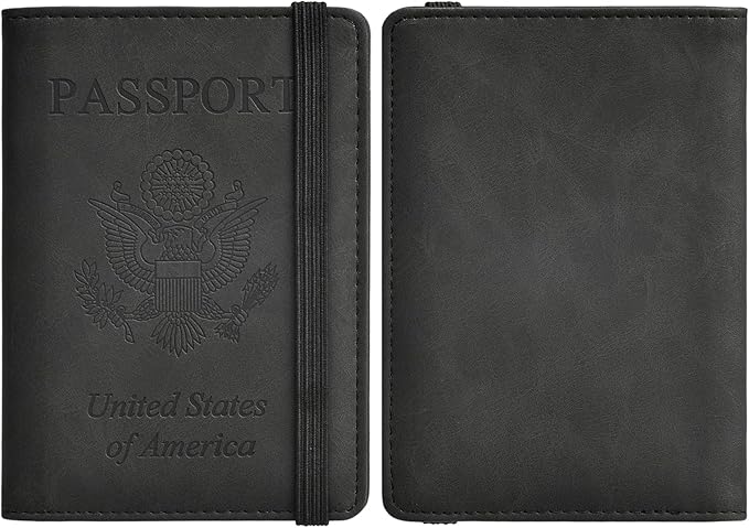 HerriaT Passport and Vaccine Card Holder Combo,Cover Case with CDC Vaccination Card Slot, Leather Travel Documents Organizer Protector, with RFID Blocking, for Women and Men