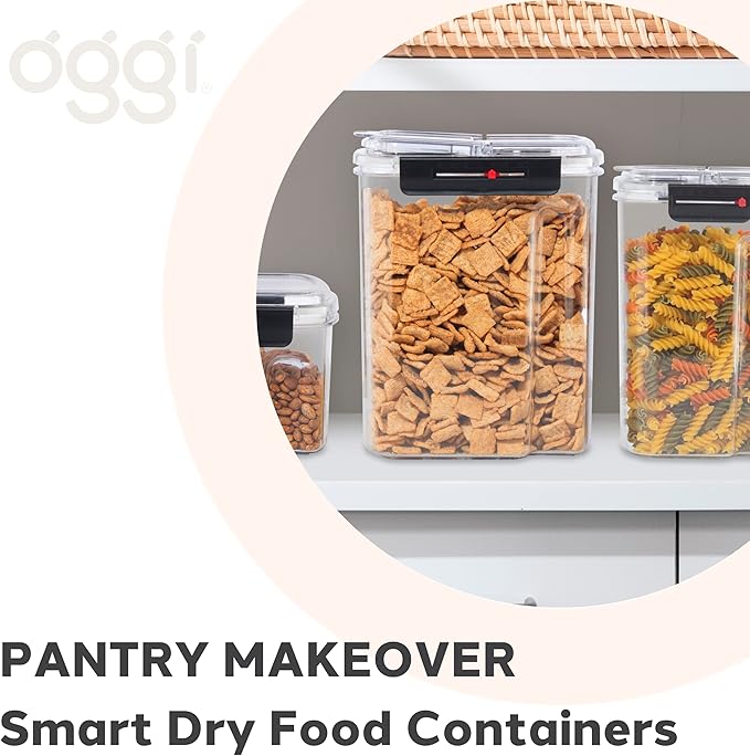 Oggi Easi Grip 128oz Moisture Proof Storage Container, Ultra Clear BPA-Free Sealable Canister, Flip Open Pouring Lid, Date Reminder Slider on Clip, Ideal Kitchen and Pantry Storage (128oz / 3.8lt)