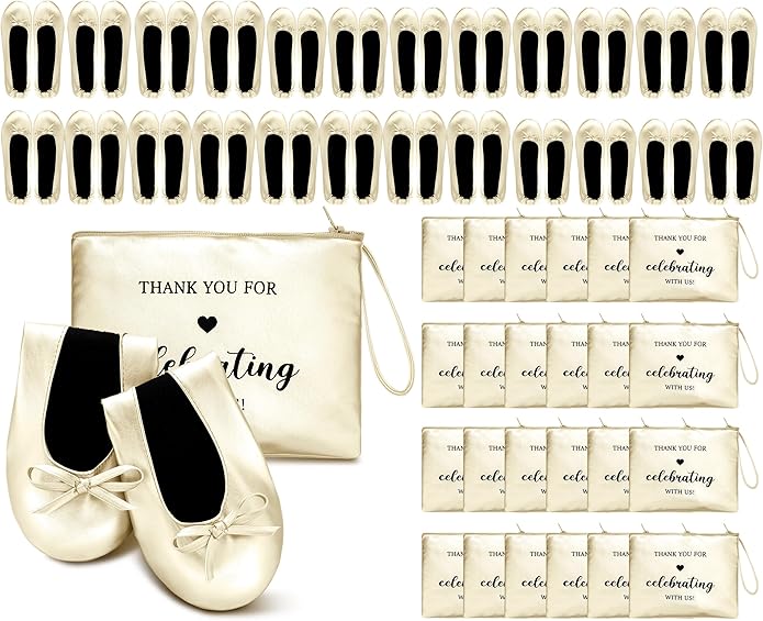 Cuffbow Wedding Foldable Flats Dancing Shoes Bulk Women's Roll up Ballet Flats Wedding Party Slippers for Bridesmaids Guests