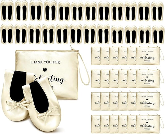 Cuffbow Wedding Foldable Flats Dancing Shoes Bulk Women's Roll up Ballet Flats Wedding Party Slippers for Bridesmaids Guests