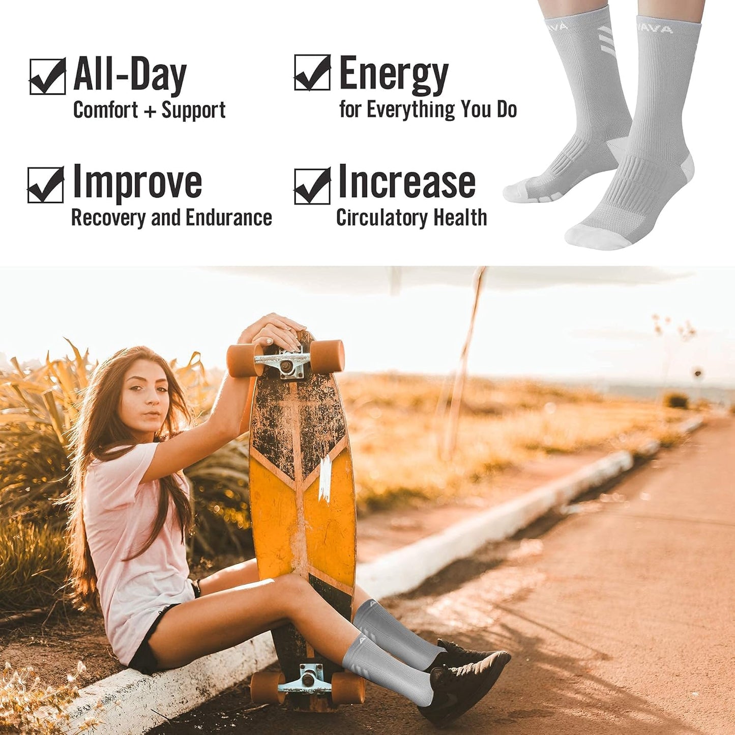 DOVAVA Dri-tech Compression Crew Socks (4/6 Pairs), Comfort Boost Circulation