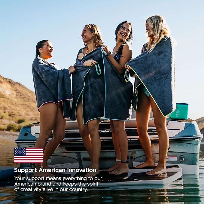 MISSION Tuko Microfiber Beach Towel Set with Water-Resistant Carrying Case for Boating and Swimming (Teal Bag Holder, 60L x 30W, Set of 4)