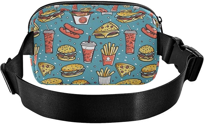 Funny Hamburger French Fries Fanny Pack for Women Men Water Resistant Fashion Waist Packs with Adjustable Strap Belt Bag for Travel Workout Jogging Hiking 21220314
