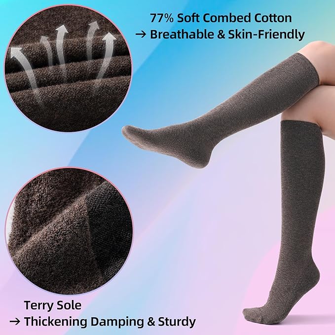 Soft Cotton Compression Socks for Women Men 20-30mmHg - Knee High Support for Circulation, Nurses, Pregnancy, Travel