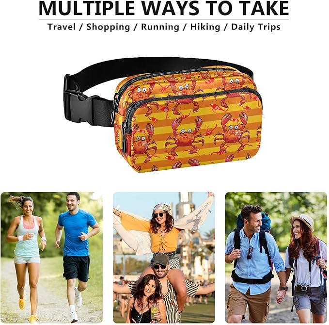 Funny Crabs Fanny Pack for Women Men Water Resistant Fashion Waist Packs with Adjustable Strap Belt Bag for Travel Workout Jogging Hiking 21219016