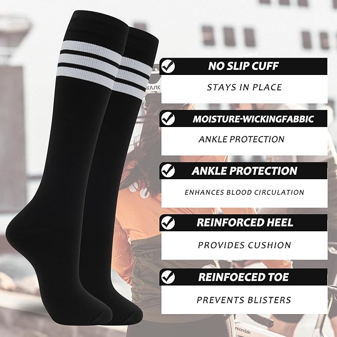 fenglaoda 3 Pairs Compression Socks for Women & Men Knee High Nurse Pregnant Cute Medical Running Travel Athletic