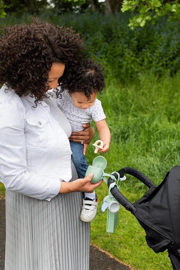 Ubbi On-The-Go Dual Pacifier Holder, Keep's Baby's Binkies Clean and Accessible, Portable for Travel, Diaper Bag Accessory Must Have for Newborns, Sage Green