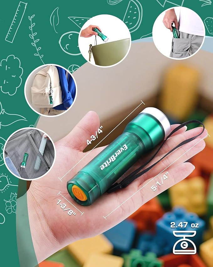 EverBrite Mini Flashlight, LED Flash Light with 3 Modes, 3 AAA Batteries Included, Water-Resistant Small Flashlight for Emergencies and Camping, Green, Christmas Gifts,1 Pack
