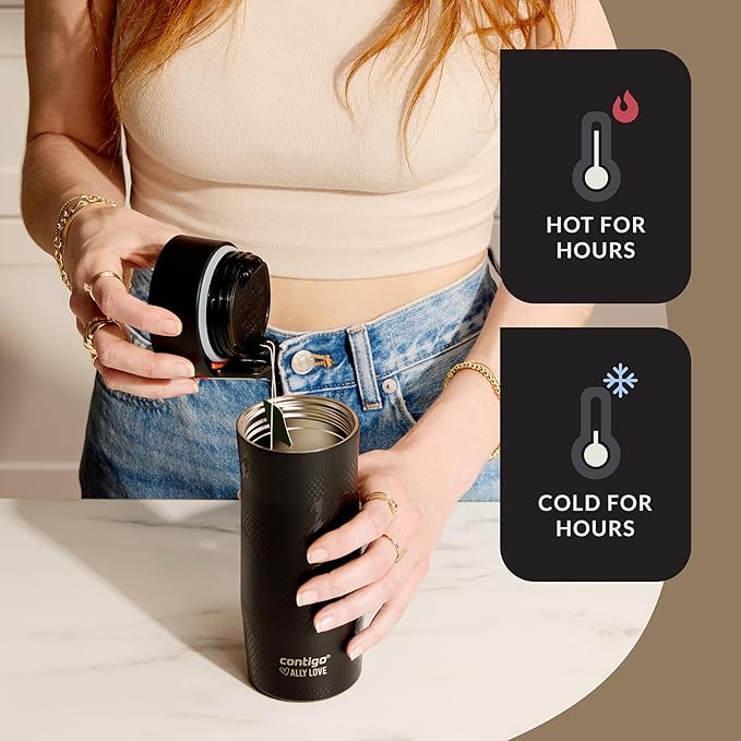 Contigo x Ally Love Stainless Steel Vacuum-Insulated Travel Mug with Autoseal and Easy Clean Lid,Spill-proof,Keeps Drinks cold 24 hrs & hot for 11 hrs,BPA Free,16oz.,West Loop 3.0,Licorice,(Pack of 4)