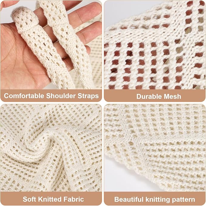 Sightor Crochet Tote Bag, Mesh Beach Bag Knit Summer Hobo Bag Vacation Boho Tote Bag for Women