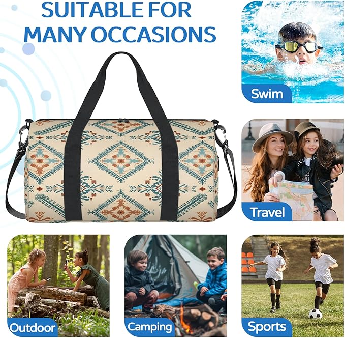 Boho Gym Bag for Women 17 inch Waterproof Carry On Overnight Weekender Bag Sports Duffel Tote Bags for Travel Workout