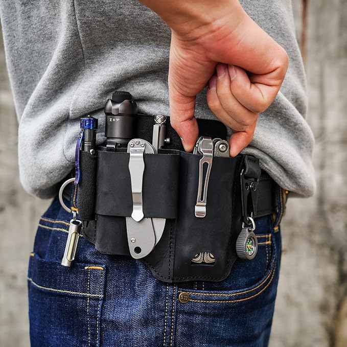 ST1 Leather Multitool Sheath - EDC Belt Organizer for Leatherman Tools, Flashlight, Pen, and Keychain Clip, Durable and Stylish, Great for Work and Daily Use, Ideal Gift for Men