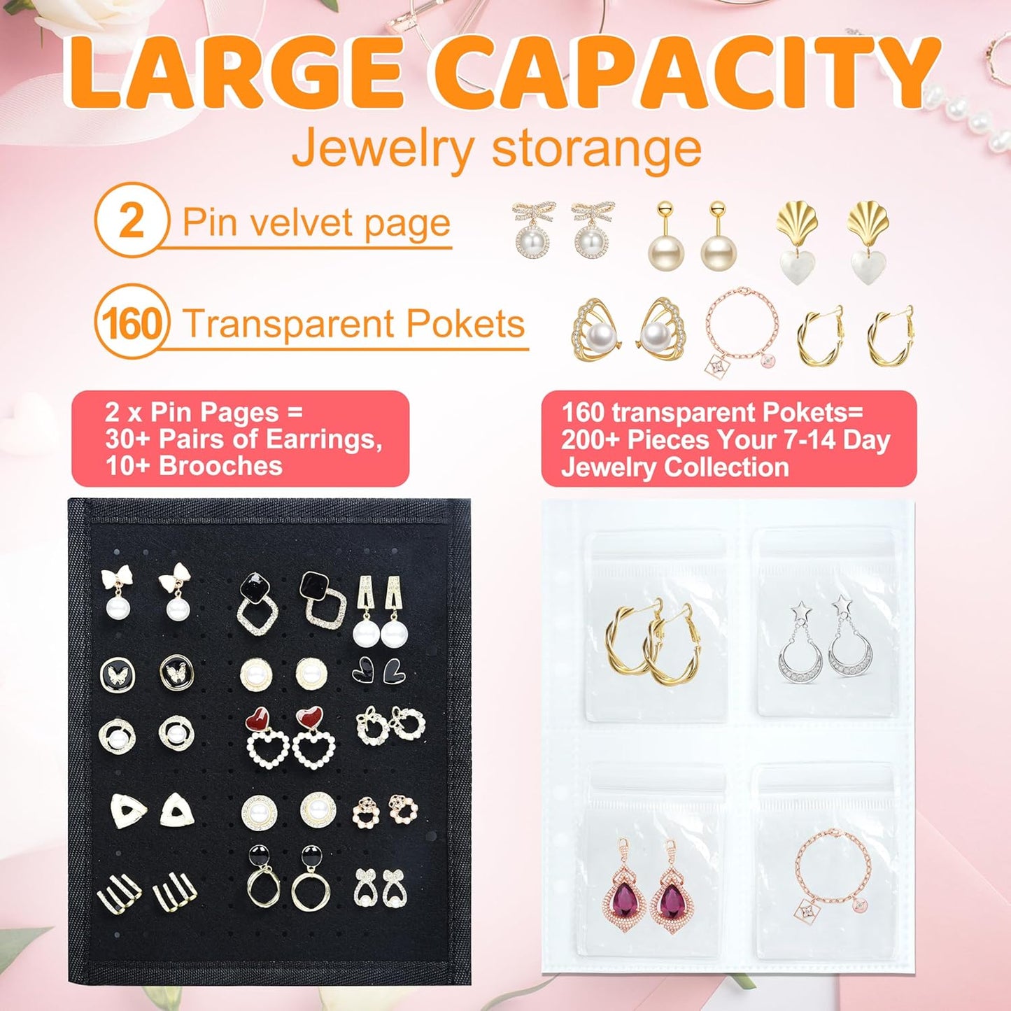 Meneng Earring Travel Case Organizer: Transparent Jewelry Storage Book with 20 PVC Pages + 2 Velvet Sheets - Crush Proof Jewelry Binder for Bloggers