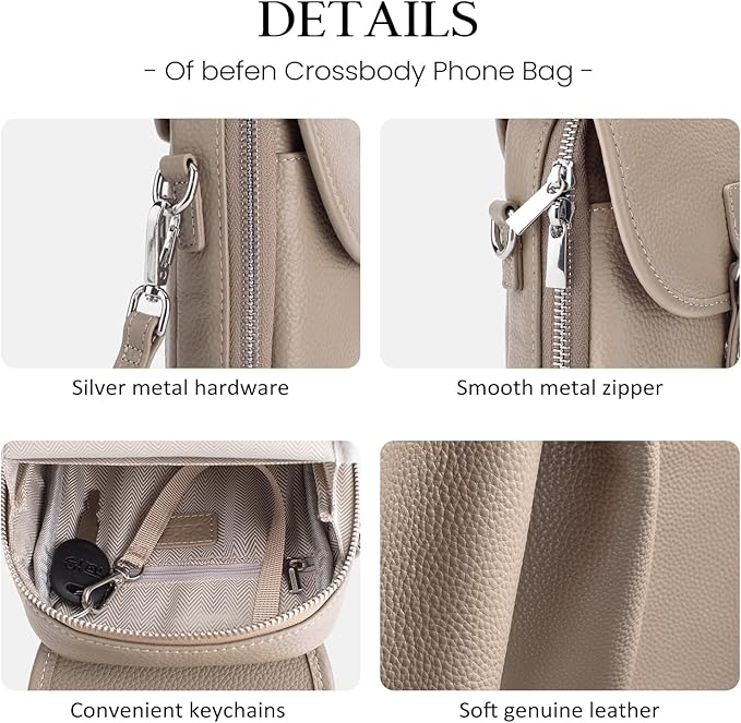 befen Genuine Leather Small Crossbody Bags for Women Cross Body Bag Purses Cell Phone Purse for Travel with RFID Card Slots