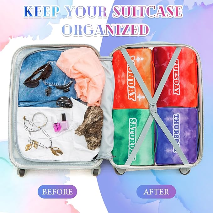Paterr 14 Pcs Packing Cubes for Travel Kids Days of Week Compression Packing Cubes Colorful Luggage Organizers Suitcase Camp(9 x 7 x 3 Inch)