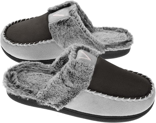 VONMAY Women's Memory Foam Slippers Moccasin Slip-on Scuff House Shoes Fuzzy Faux Fur Lining Indoor Outdoor for All Seasons
