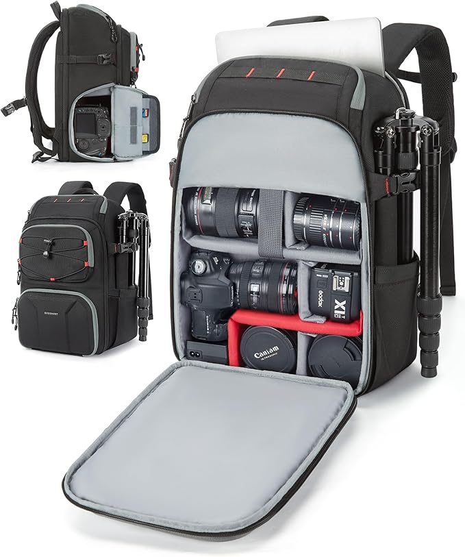 BAGSMART Camera Bag for Photographers, Professional Camera Bag Fits up to 15.6" Laptop, DSLR/Drones/Tripod Camera Case with Rain Cover, Black