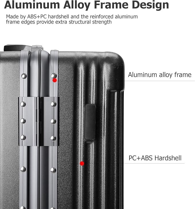 feilario Aluminium Frame PC Hard Shell Spinner Wheels Luggage,20.8"X15"X8.7 Airline Approved Built-In TSA lock Carry on Suitcase, with Cup Holder, USB Port, Phone Holder