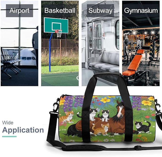 Workout Lightweight Duffel Bags Flowers Horse Cat Durable Travel Gym Sports Bag Carry On Weekender Overnight Bag