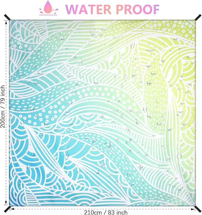 Beach Blanket Waterproof Sandproof Beach Mat for 1-8 Adults Quick Drying Durable Outdoor Picnic Mat for Beach Festival Travel Camping Hiking (Gradiant BL&GN-Ripple, 79"×83"(4 Person))