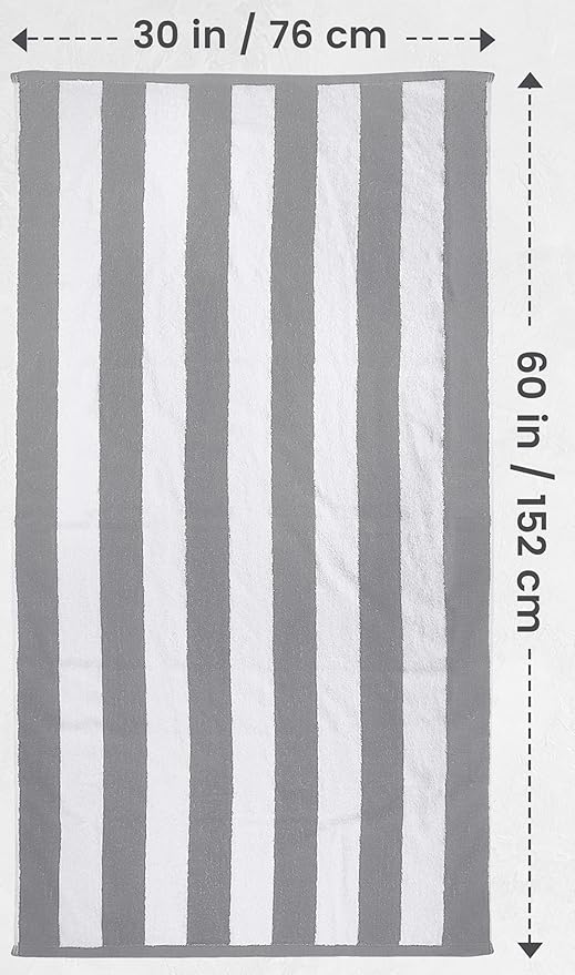 Utopia Towels 4 Pack Cabana Stripe Beach Towel, 30 by 60 Inches, Oversized 100% Ring Spun Cotton Pool Towels, Highly Absorbent Quick Dry Bath Towels for Beach, and Swim, Grey
